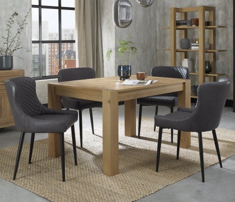 Turin Light Oak 4-6 Seater Table & 4 Cezanne Dark Grey Faux Leather Chairs - Black Legs