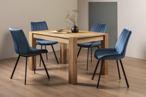 Turin Light Oak 4-6 Seater Table & 4 Fontana Blue Velvet Chairs