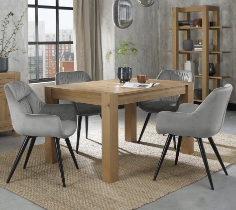 Turin Light Oak 4-6 Seater Table & 4 Dali Grey Velvet Chairs