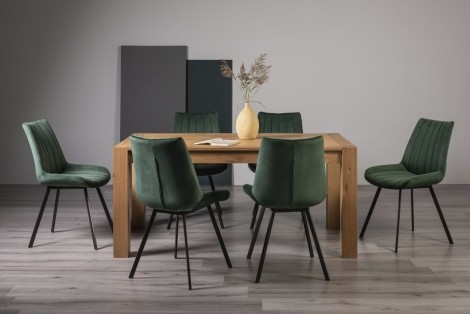 Turin Light Oak 6-8 Seater Table & 6 Fontana Green Velvet Chairs