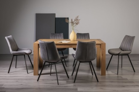 Turin Light Oak 6-8 Seater Table & 6 Fontana Grey Velvet Chairs