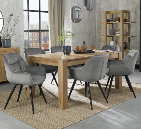 Turin Light Oak 6-8 Seater Table & 6 Dali Grey Velvet Chairs
