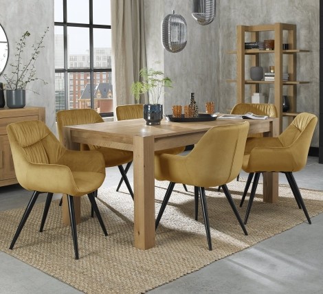 Turin Light Oak 6-8 Seater Table & 6 Dali Mustard Velvet Chairs