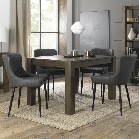 Turin - Dark Oak - Rectangle 4 to 6  Seater Extending Dining Table & 4 Cezanne Dark Grey Faux Leather Chairs - Sand Black Legs