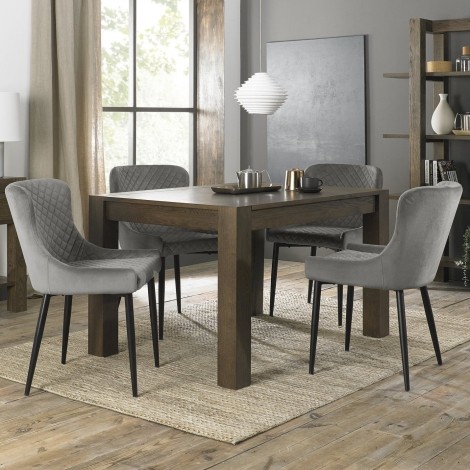 Turin Dark Oak 4-6 Seater Table & 4 Cezanne Grey Velvet Chairs - Black Legs