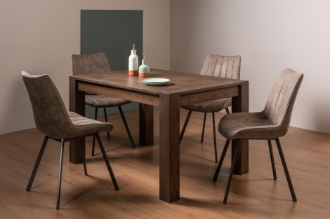 Turin - Dark Oak - Rectangular 4 to 6 Seater Extending Dining Table & 4 Fontana Tan Faux Suede Fabric Chairs