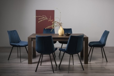 Turin Dark Oak 6-8 Seater Table & 6 Fontana Blue Velvet Chairs