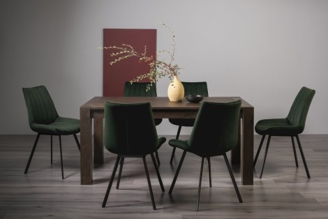 Turin Dark Oak 6-8 Seater Table & 6 Fontana Green Velvet Chairs
