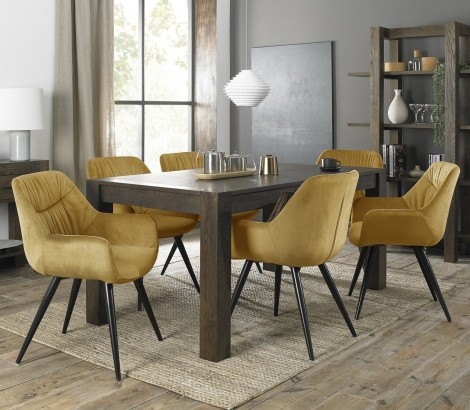 Turin Dark Oak 6-8 Seater Table & 6 Dali Mustard Velvet Chairs