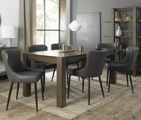 Turin - Dark Oak - Rectangular 6 to 10 Seater Extending Dining Table & 8 Cezanne Dark Grey Faux Leather Chairs - Black Legs