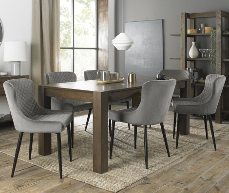 Turin - Dark Oak - Rectangular 6 to 10 Seater Extending Dining Table & 8 Cezanne Grey Velvet Chairs - Black Legs