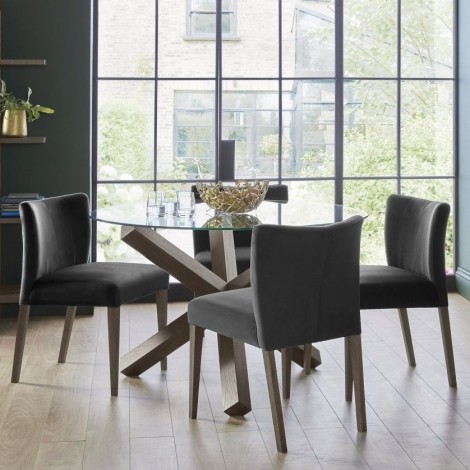 Turin Glass 4 Seater Table & 4 Low Back Chairs in Gun Metal Velvet