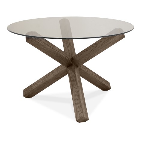 Turin - Dark Oak - 4 Seater Round Dining Table - Glass Top - X Leg Base - Oiled Finish