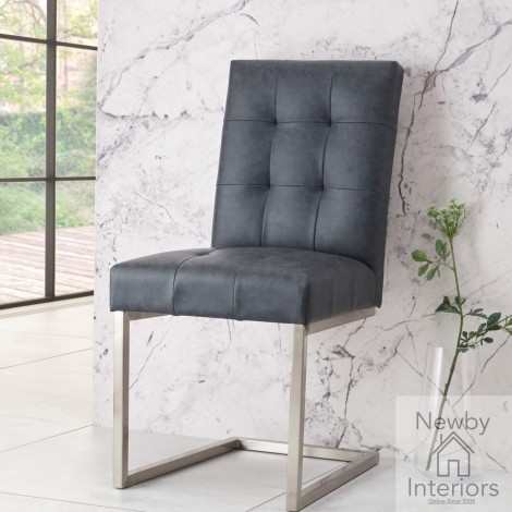Tivoli Dark Oak Upholstered Cantilever Chair - Mottled Black Faux Leather (Pair)