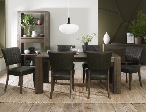 Logan Fumed Oak 6 Seater Table & 6 Logan Upholstered Chairs in Old West Vintage