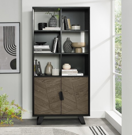 Emerson Weathered Oak & Peppercorn Display Cabinet