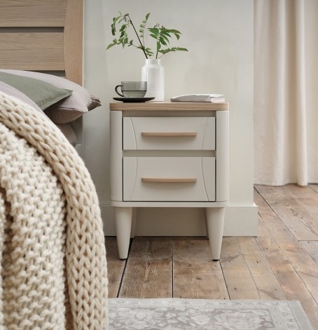 Larsen Soft Grey & Oak Bedside Table 2 Drawer