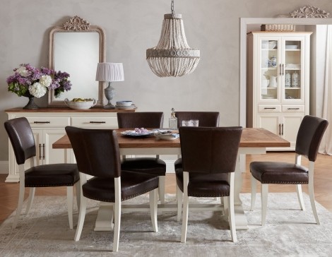 Belgrave Two Tone 6-8 Seater Table & 6 Ivory Chairs in Rustic Espresso Faux Leather