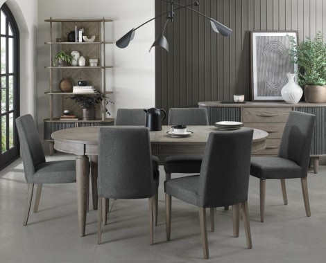 Monroe Silver Grey 6-8 Seater Table & 6 Upholstered Chairs in Slate Grey Fabric