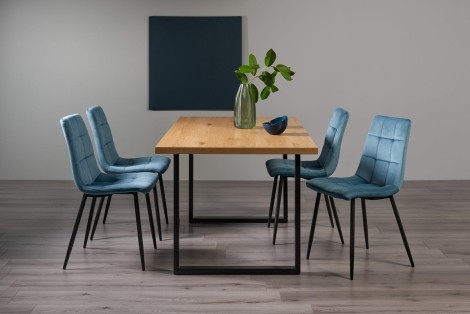 Ramsay - Oak Melamine 6 Seater Table U Leg & 4 Mondrian Petrol Blue Velvet Chairs