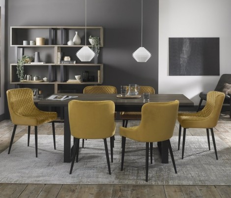 Tivoli Weathered Oak 6-8 Seater Table & 6 Cezanne Mustard Velvet Chairs - Black Legs