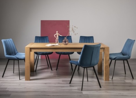 Turin Light Oak 6-10 Seater Table & 8 Fontana Blue Velvet Chairs