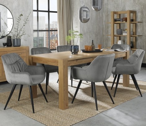 Turin Light Oak Large 6-8 Seater Table & 6 Dali Grey Velvet Chairs