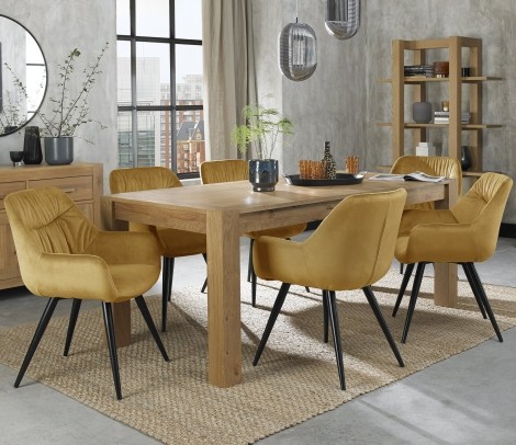 Turin Light Oak Large 6-8 Seater Table & 6 Dali Mustard Velvet Chairs