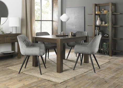 Turin - Dark Oak - Rectangular 4 to 6 Seater Extending Dining Table & 4 Dali Grey Velvet Chairs