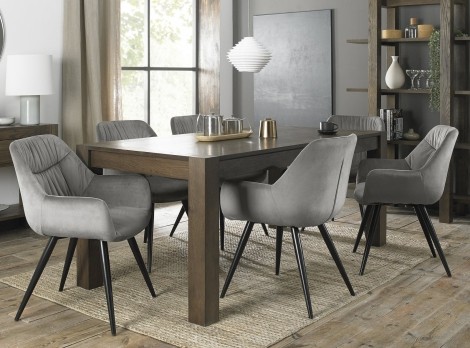 Turin Dark Oak Large 6-8 Seater Table & 6 Dali Grey Velvet Chairs
