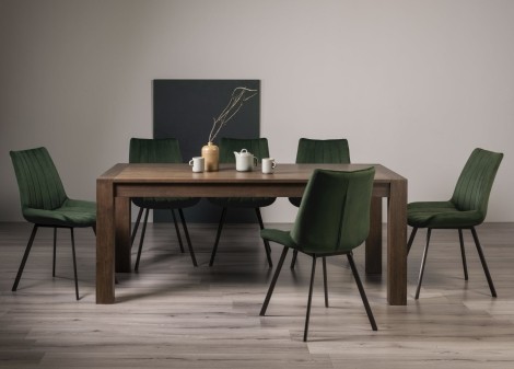 Turin Dark Oak 6-10 Seater Table & 8 Fontana Green Velvet Chairs