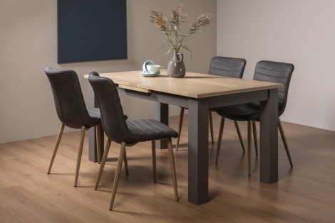 Oakham - Dark Grey & Scandi Oak - 4 to 6 Seater Extending Dining Table & & 4 Eriksen Dark Grey Faux Leather Chairs