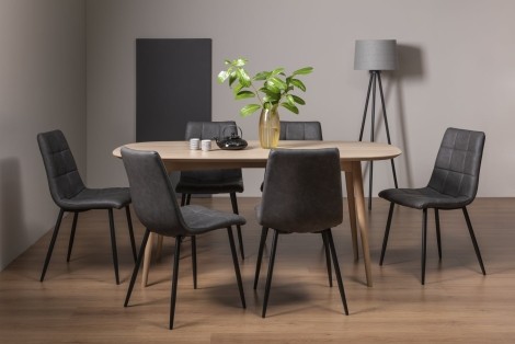 Dansk - Scandi Oak - 6 Seater Rectangle Dining Table & 6 Mondrian Dark Grey Faux Leather Chairs