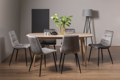 Dansk Scandi Oak 6 Seater Table & 6 Mondrian Grey Velvet Chairs