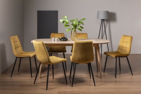 Dansk - Scandi Oak - 6 Seater Rectangle Dining Table & 6 Mondrian Mustard Velvet Chairs