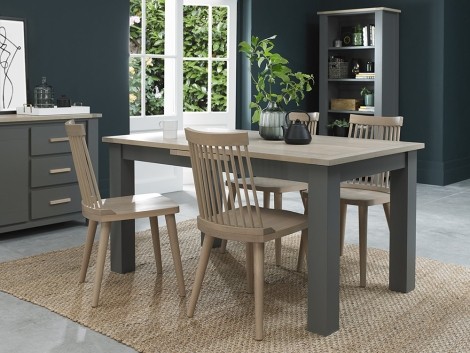 Oakham - Dark Grey & Scandi 4 to 6 Seater Extending Dining Table & 4 Ilva Spindle Chairs in Scandi Oak
