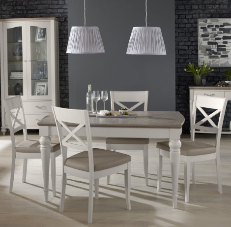 Montreux Grey Washed Oak & Soft Grey 4-6 Seater Table & 4 X Back Chairs in Grey Bonded Leather