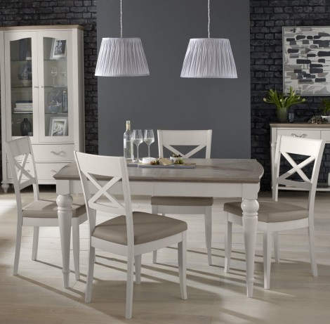 Montreux Grey Washed Oak & Soft Grey - 4 to 6 Seater Extending Dining Table & 4 X Back Dining Chairs in Grey Bonded Leather