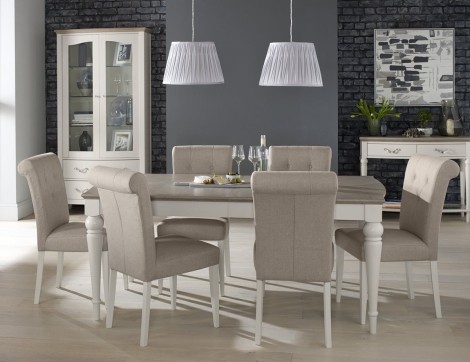 Montreux - Grey Washed Oak & Soft Grey 6 to 8 Seater Extending Dining Table & 6 Chairs in Pebble Grey Fabric