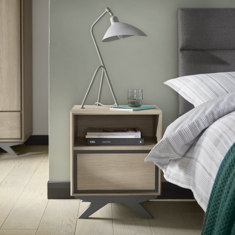 Brunel - Scandi Oak & Dark Grey - 1 Drawer Nightstand / Bedside Cabinet / Lamp Table - Scandinavian Style