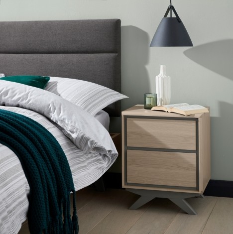 Brunel - Scandi Oak & Dark Grey - 2 Drawer Nightstand / Bedside Cabinet / Lamp Table - Scandinavian Style