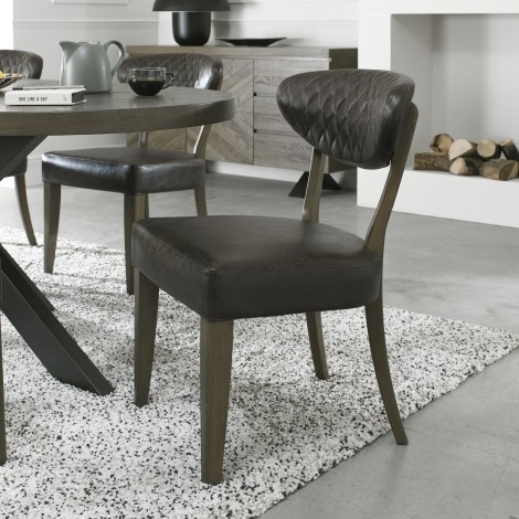 Ellipse Fumed Oak Upholstered Chair in Old West Vintage (Pair)