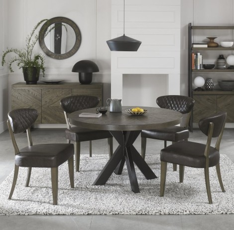 Ellipse Fumed Oak 4 Seater Table & 4 Ellipse Upholstered Chairs in Old West Vintage