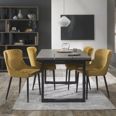 Tivoli Weathered Oak 4-6 Seater Table & 4 Cezanne Mustard Velvet Chairs - Black Legs