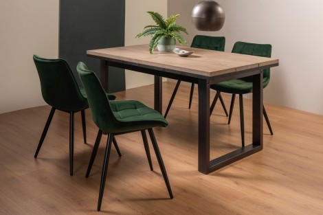 Tivoli Weathered Oak 4-6 Seater Table & 4 Seurat Green Velvet Chairs