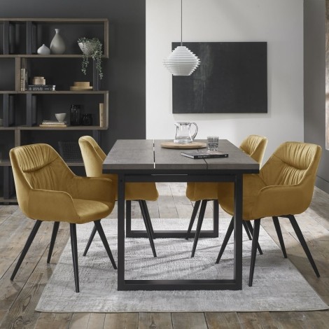 Tivoli Weathered Oak 4-6 Seater Table & 4 Dali Mustard Velvet Chairs