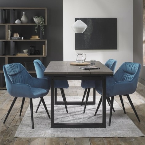 Tivoli Weathered Oak 4-6 Seater Table & 4 Dali Petrol Blue Velvet Chairs