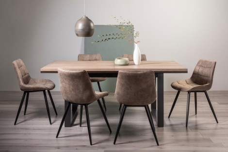 Tivoli Weathered Oak 6-8 Seater Table & 6 Seurat Tan Faux Suede Fabric Chairs