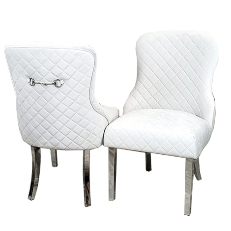 Pair Of Kate - Light Grey Velvet- Chrome Clasp - Quilted Back - Dining Chairs - Curved Chrome Legs