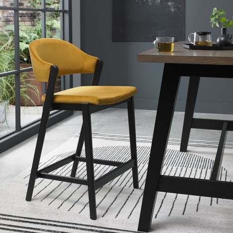 Camden Mustard Velvet Bar Stool (Yellow)